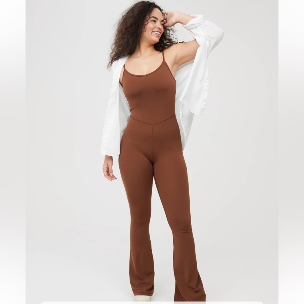 OFFLINE By Aerie Real Me XTRA Flare Jumpsuit Dark Brown Medium
